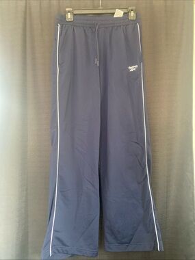 Reebok Navy Blue Track Pants with White Piping